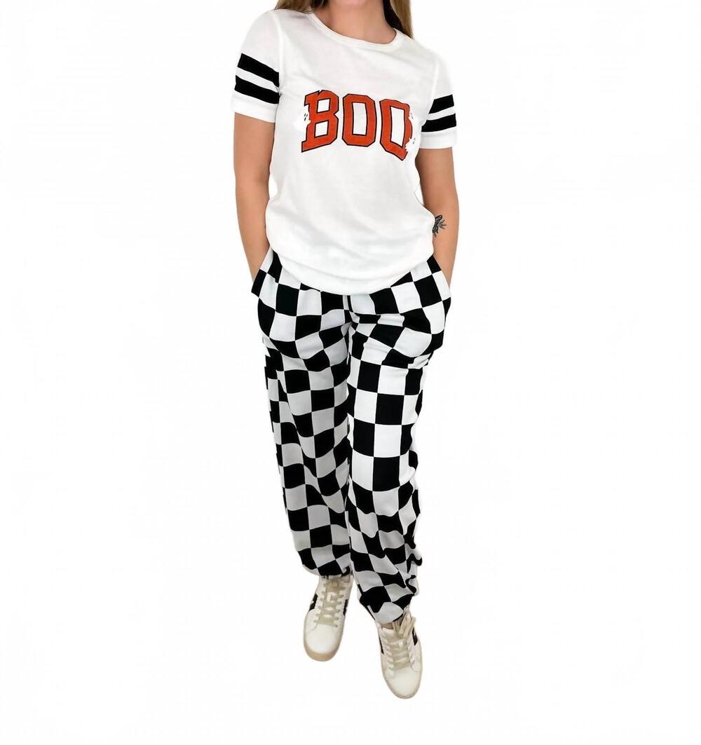 NEW AMPERSAND AVE in my lane high-rise checkerboard joggers in black/white
